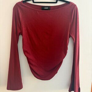 Boat Neck Solid Ruched Long Sleeve Tee